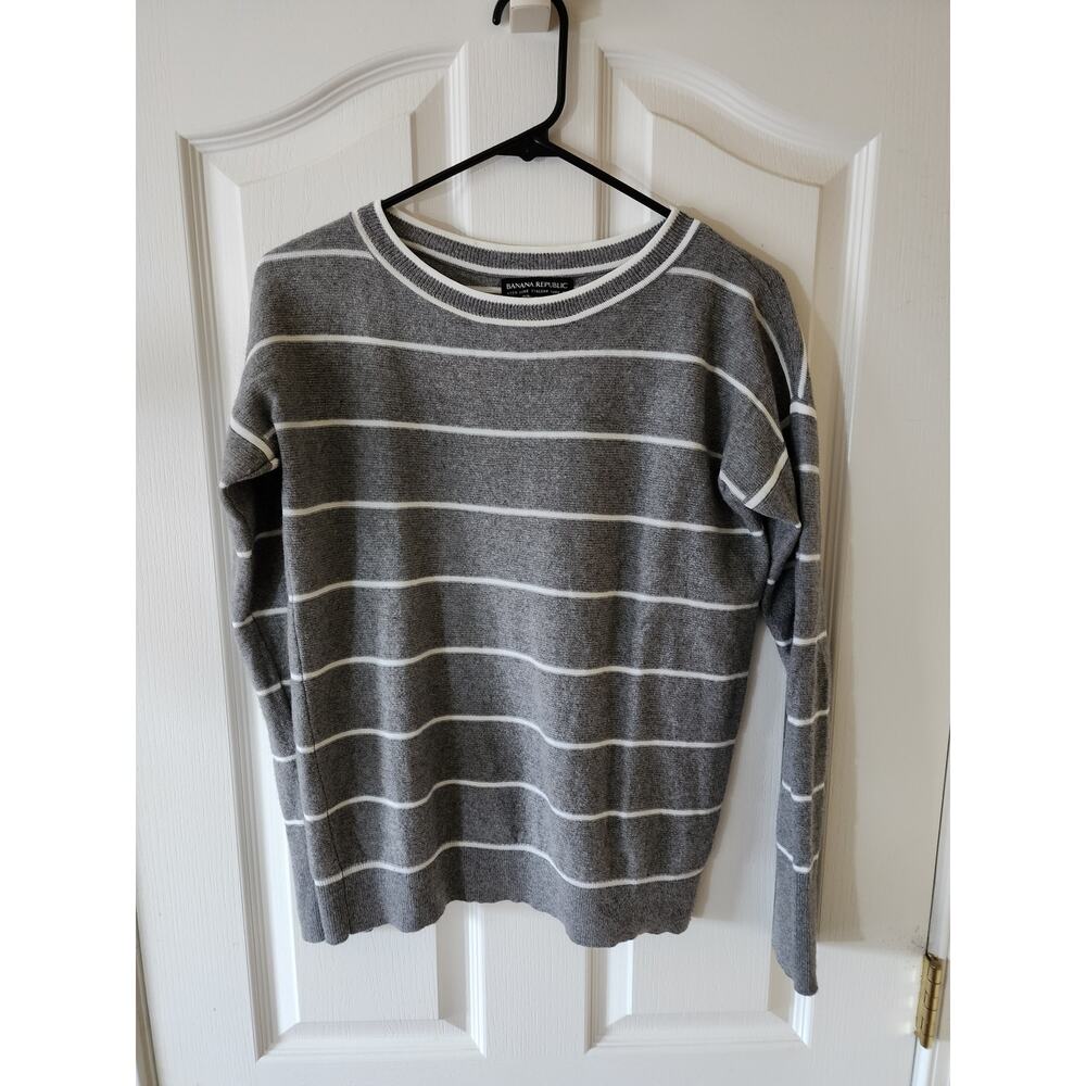 Banana Republic Filpucci Merino Cashmere Striped Sweater Gray White Mens Small